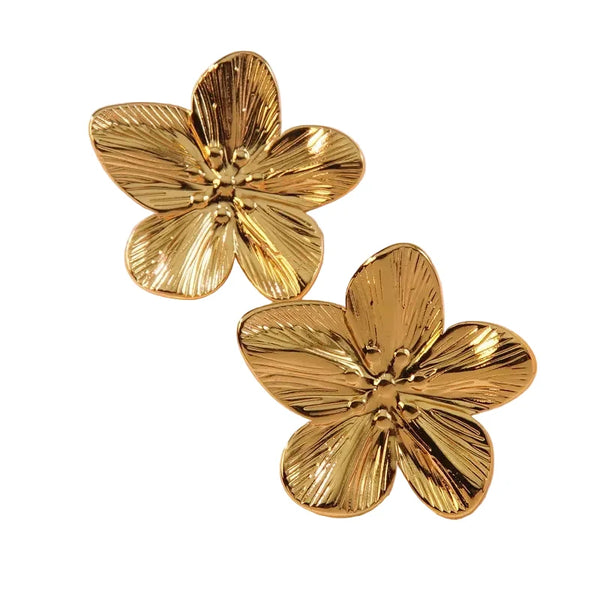 Boucles d'oreilles Dahia - fleur 5 pétales métal premium plaqué or