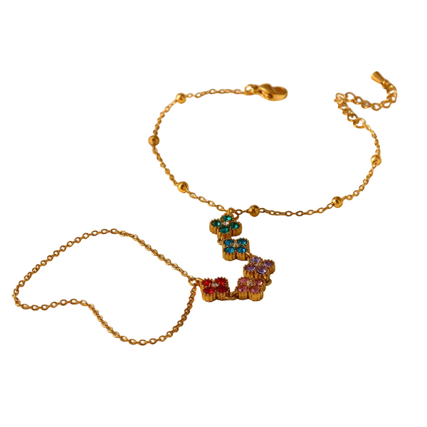 Bijou de main Daphnée - chaîne dorée premium motifs floraux multicolores