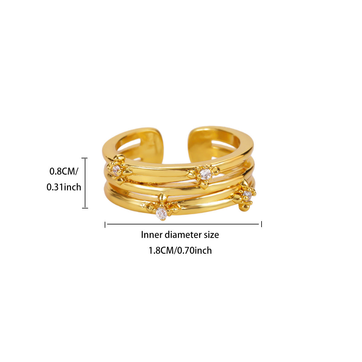 Bague Sirius portée - design multi-rangs doré premium