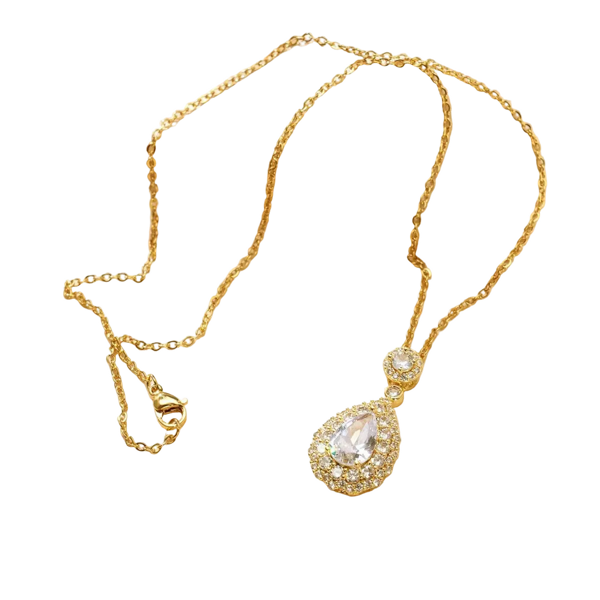 Collier Jeanne - pendentif goutte cristaux sur chaîne dorée premium