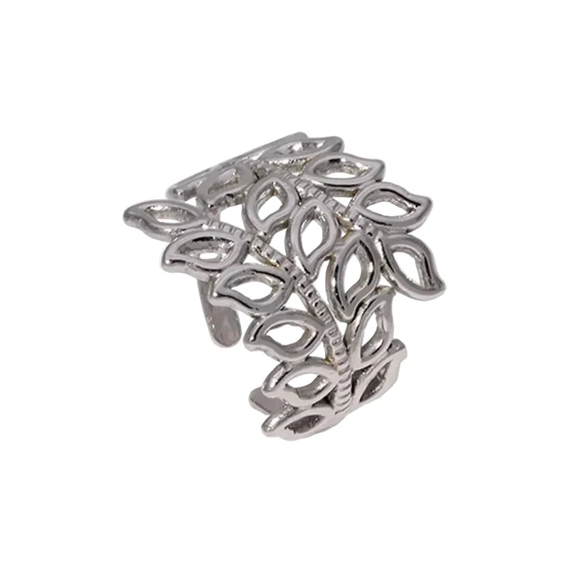 Bague Lilas - motif feuillage ajouré argenté premium