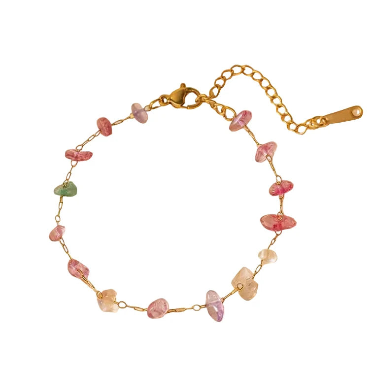 Bracelet Rose - chaîne dorée premium pierres naturelles multicolores