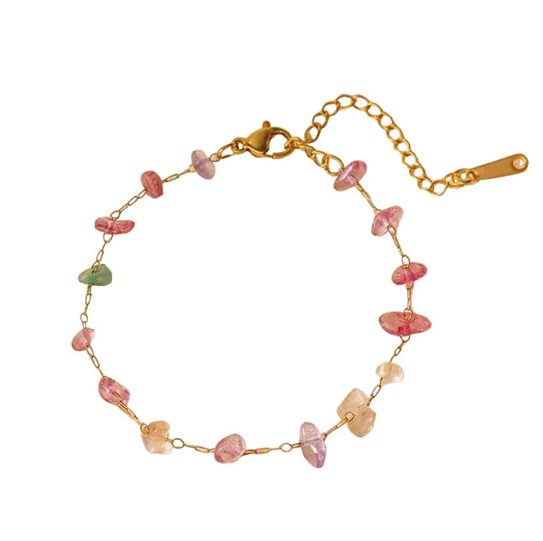 Bracelet Rose - chaîne dorée premium pierres naturelles multicolores