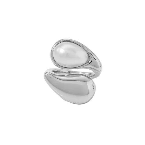 Bague Biarritz - perle nacrée sur métal argenté premium