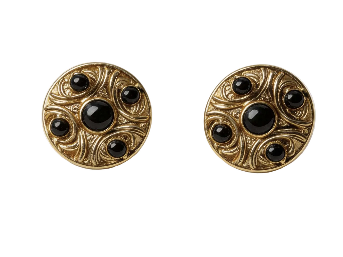 Boucles d'oreilles Fatima - médaillon doré premium cabochons noirs